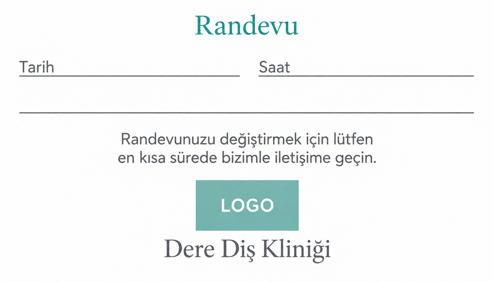 Diş Kliniği Randevu Kartı